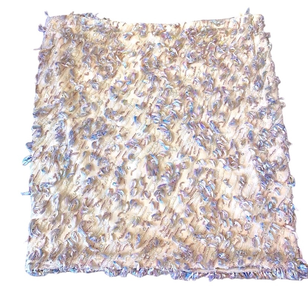Vintage Silk Bill Blass Mini Skirt Beaded Embroidered Fringe Fuzzy Bedazzled EUC